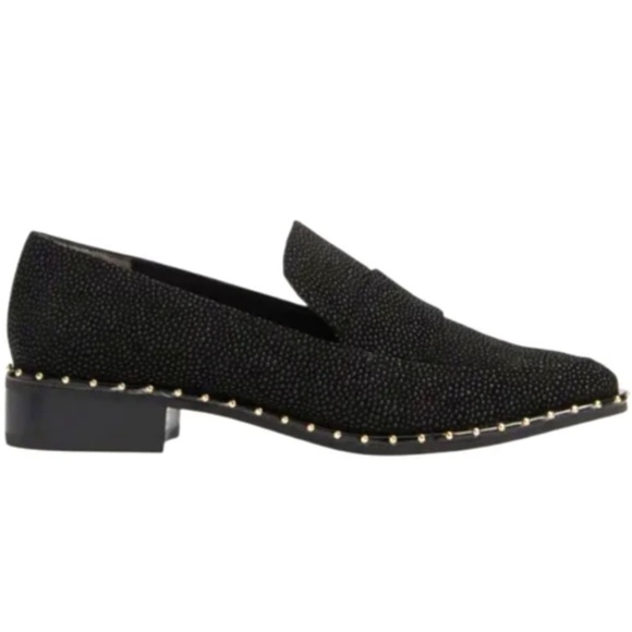 ADRIANNA PAPELL Prestyn Studded Loafers Black Sea Ray Leather block heel Shoes 8 - Picture 2 of 16